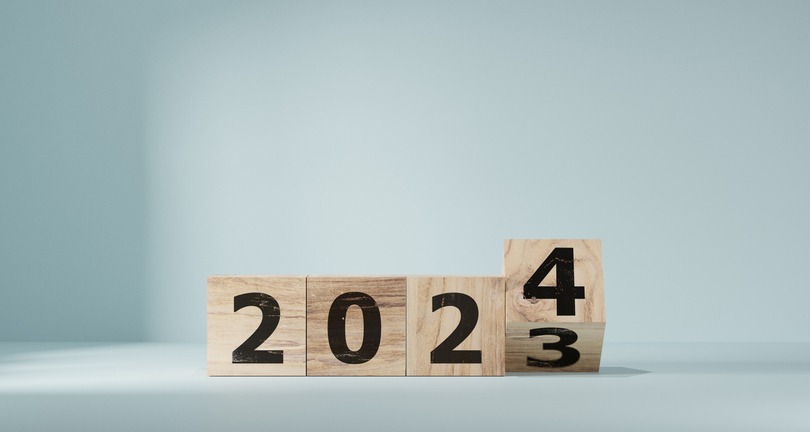 Countdown to 2024. Loading year from 2023 to 2024. New year start concept
